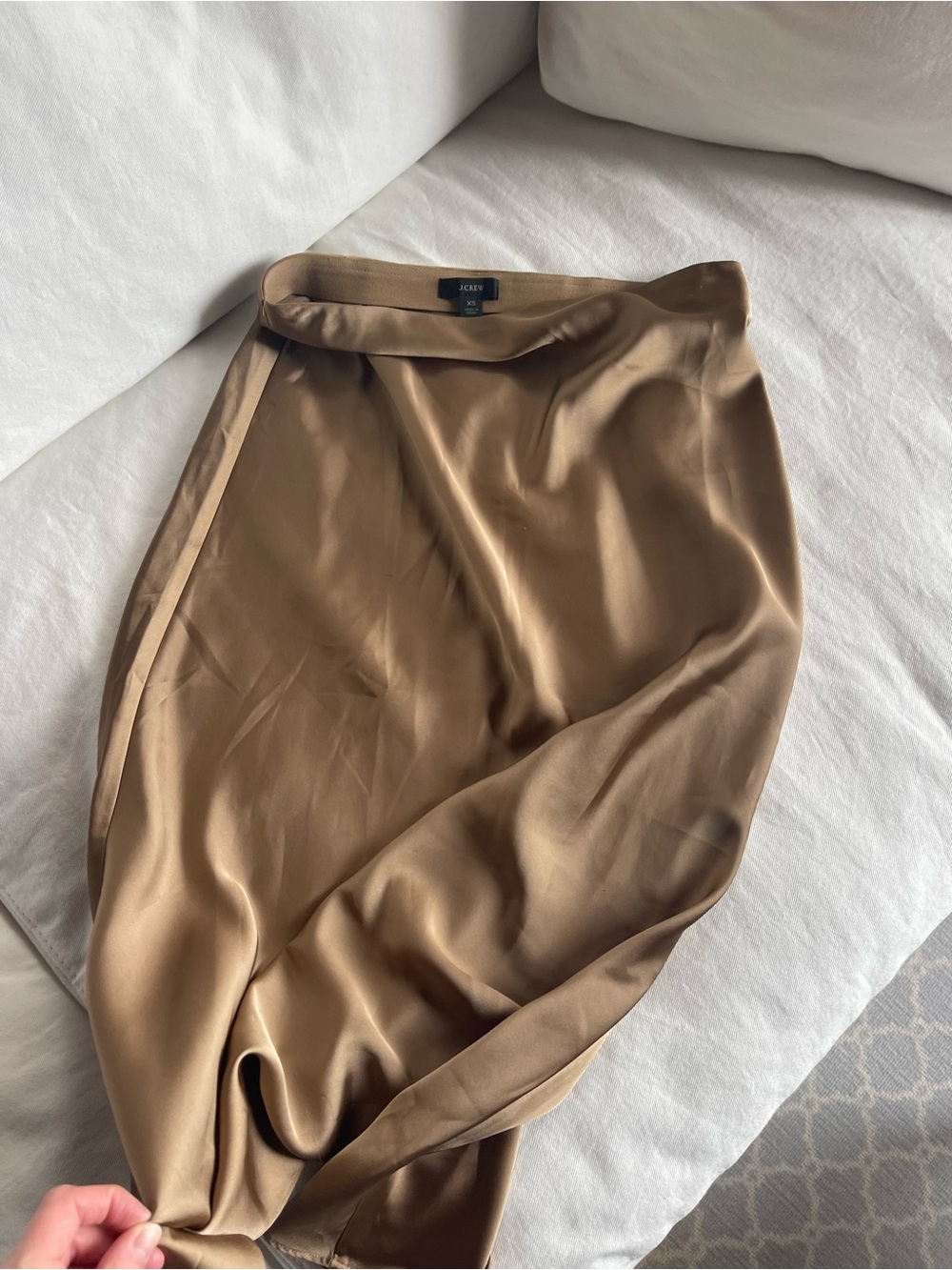 J. Crew Satin Midi Skirt in Tan